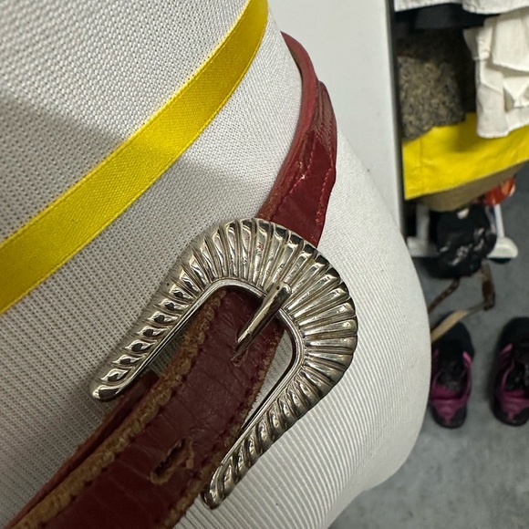 Southwestern Leather Belt with Silver Buckle and Medallions - Picture 2 of 4